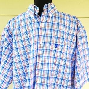 Wrangler GEORGE STRAIT Madras Plaid Western Short Sleeve Summer Rodeo Shirt (L)